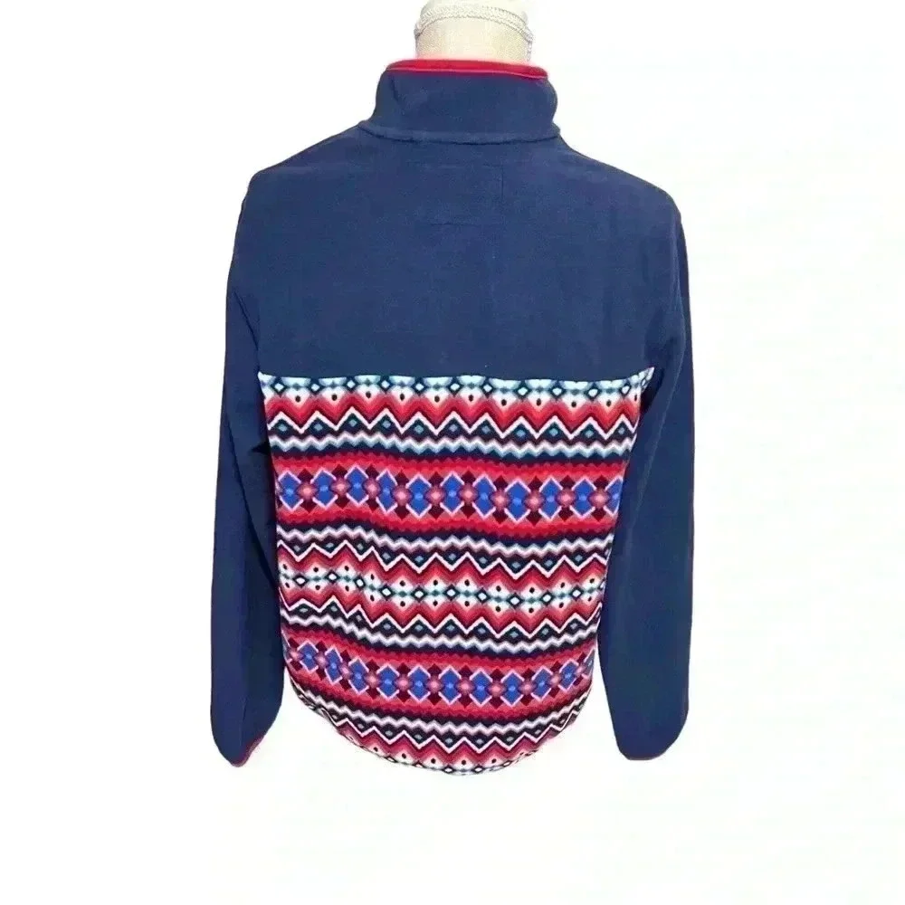 LANDS’ END UNISEX PULLOVER FLEECE SNAP NECK JACKET•SIZE MED MULTI COLORED